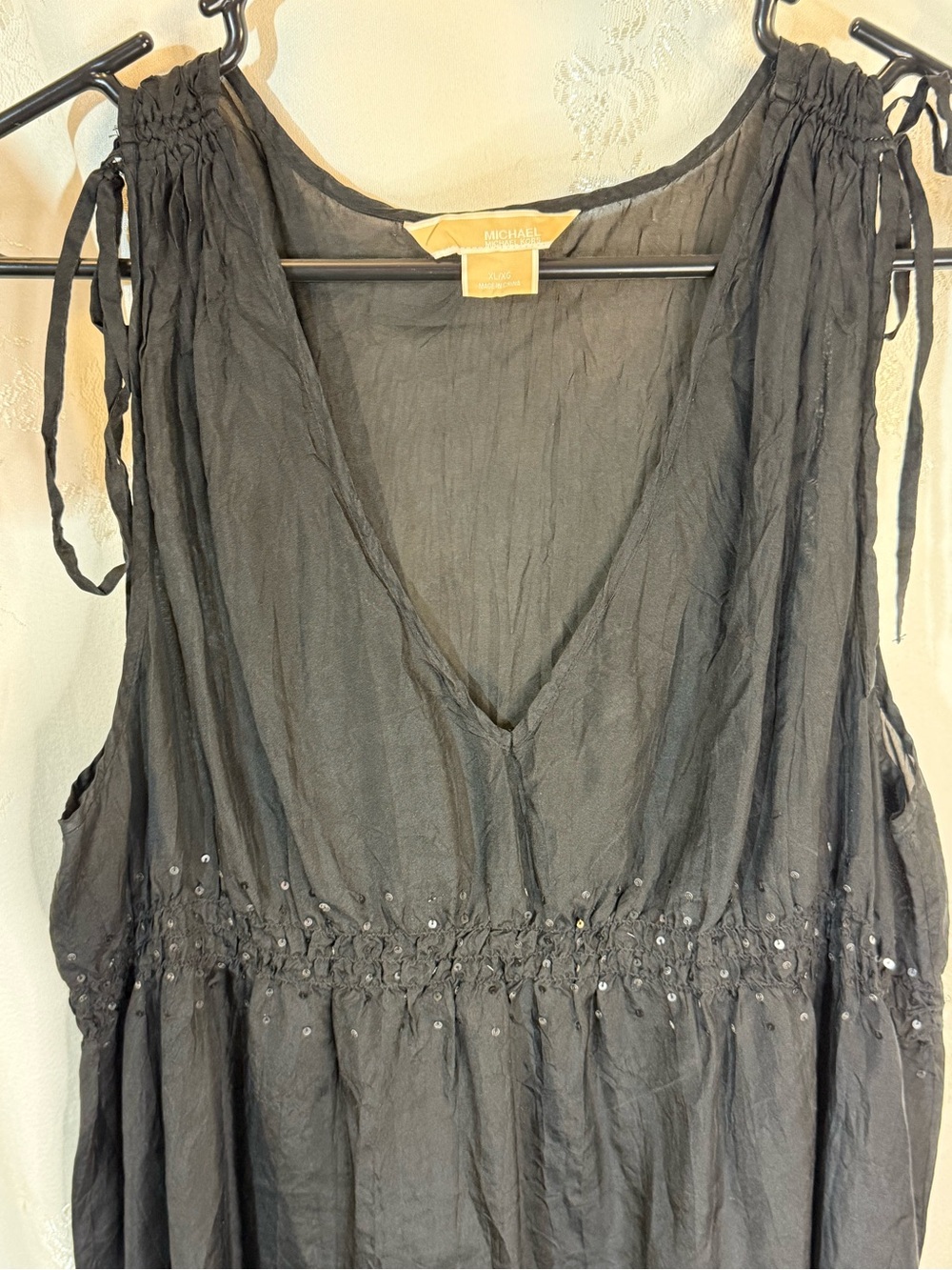 Michael Kors Black V-Neck Sleeveless Camisole with Sequin Waist